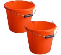2 x - Orange - Builders Bucket Plastic 3 Gallon 14 Litre 14L Strong Water Mixing Storage DIY UK Made