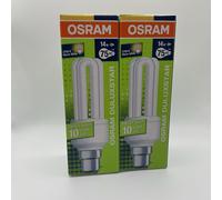 2 x Osram Energy Saver Bulb 14W (75W) B22 BC Bayonet long life Low Energy 2700K