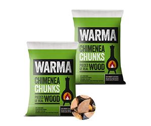 2 x Pack Warma Chimenea Chunks Premium Kiln Dried Hardwood - Low Smoke & Little Ash Wood Log Chunks Fuel - Suitable for Outdoor Garden Party Patio Chimeneas & Patio Fire Pits