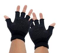 2 x Pairs Adults Black Fingerless Gripper Gloves - One Size, men or women