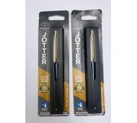 2 x Parker Jotter Ballpoint Pen Waterloo Blue/Chrome Barrel & Ink New 1953245