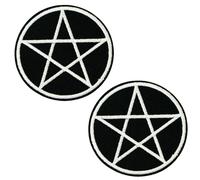2 x Pentagram Pagan Witchcraft Iron On Patch (6 x 6cm) - Black & White Wiccan Symbol Badge for Jackets, Bags & Clothing - Embroidered Occult Star Patch for Goth, Alternative & Ritual Style