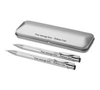 2 x Personalised Deep Engraved Custom Aluminium Limited Edition Dublin writing Set Pen + Mechanical Pencil + Steel Gift Box | Design A Truly Unique Present | Laser Engraved - SILVER