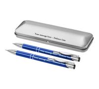 2 x Personalised Deep Engraved Custom Aluminium Limited Edition Dublin writing Set Pen + Mechanical Pencil + Steel Gift Box | Design A Truly Unique Present | Laser Engraved - ROYAL BLUE