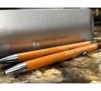 2 x Personalised Deep Engraved Custom Aluminium Limited Edition Dublin writing Set Pen + Mechanical Pencil + Steel Gift Box | Design A Truly Unique Present | Laser Engraved - Orange