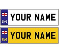 2 x Personalised Self-Adhesive England Flag 14 x 4 cm Number Plate Stickers For Childrens Kids Ride on Car, Bike, Bedroom Doors, Wheelchair, Mobility Scooter by Ellis Graphix