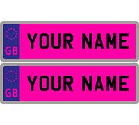 2 x Personalised Self-Adhesive Pink 14 x 4 cm Number Plate Stickers For Childrens Kids Ride on Car, Bike, Bedroom Doors, Wheelchair, Mobility Scooter by Ellis Graphix