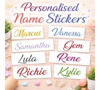2 x Personalised Vinyl Name Stickers - 3cm Height Custom Labels - Wedding Name Decals for Glasses, Wine Bottles, Favours, Gift Boxes & Party Decorations - Multiple Colour Options