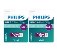 2 x PHILIPS 64 GB USB 3.0 Vivid Pen Flash Drive Memory Stick - Super High Speed