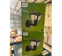 2 x Philips Creek Black Outdoor Up Lantern Wall Light E27 Max 60w