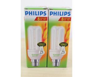 2 x Philips Genie 14W 75W equivalent Energy Saver Light Bulbs Bayonet B22 WW827