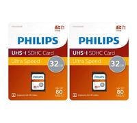 2 x PHILIPS SDHC 32GB Memory Card SD Class 10 Ultra Speed - Ultra HD UHS-I V10