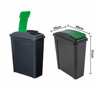 2 x Plastic Dustbin WIth Lid Storage 25 Litre Kitchen Waste Bins Slimline Garden