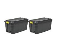 2 x Plastic Storage Box 145 Litres Extra Large - Black Heavy Duty by Strata