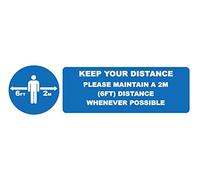2 x please maintain your distance - social distancing landscape safety sign self adhesive vinyl weather proof label sticker - 225mm x 106mm - (SC-22)