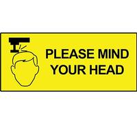 2 x - Please mind your head - Info Sign Label Removable Self Adhesive Waterproof Durable Vinyl Label Sticker 225mm x 106mm