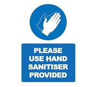 2 x please use hand sanitiser provided - social distancing vertical safety sign self adhesive vinyl weather proof label sticker - 200mm x 300mm - (SC-37)