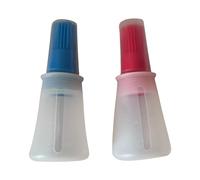 2 X Portable Silicon Oil Bottle with Brush for BBQ, Cooking, Baking, Heath- Resistant Refillable (12 x 9 X 5CM, Red & Blue)