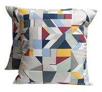 2 x Prestigious Textiles Geometric Red Grey Yellow Navy Cushion Cover (16” x 16”)