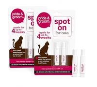 2 x Pride & Groom Cat Spot On Flea & Tick Repellent for Cats & Kittens 12 Weeks+, Up to 4 Weeks Protection, Geraniol Formula, Easy Apply Pipettes, Pet Care Treatment Drops Pack