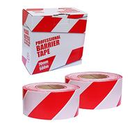 2 x Professional Barrier Hazard Safety Warning Tape - Red & White, 70mm x 500m