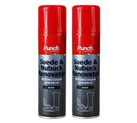2 x Punch® BLACK Suede & Nubuck Renovator Spray 200ml - Restores Colour & Protect Suede & Nubuck Shoes - Black 200ml