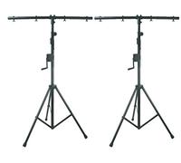 2 x QTX Heavy Duty High Quality DJ Disco Winch Wind Up T-Bar Lighting Stand