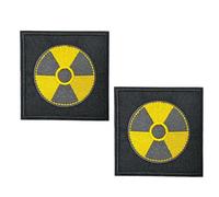 2 X Radiation Hazard Symbol Patch - Iron-On Embroidered Square Badge (7.5cm)