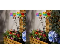 2 x Rainbow Solar Hot Air Balloon Stake Light - LED, Flickering Flame Effect, Weather-Resistant - Outdoor Garden Ornament