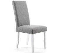 2 x Rankin Stud Detail Linen Effect Silver Grey Dining Chair in White Legs