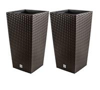 2 x Rattan Flower Pot 7 L - 17 x 17 x 32.5 cm - Plant Pot with Insert Flower Pot Tall Plant Pot Plastic Umber