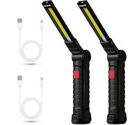 2 x Rechargeable LED Flashlight, USB Rechargeable COB Folding Inspection Lamps, Bright Work Lamp with Magnetic Base and Hanging Hook for Car/Camping/Home and Emergency Use