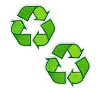2 x Recycle Symbol Earth Climate Iron On Patch (6.5 x 6.5cm) - Green Environmental Eco Badge for Jackets, Bags & Clothing - Embroidered Sustainability