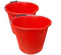 2 x Red Builders Bucket Plastic 3 Gallon 14 Litre 14L Strong Water Mixing Storage DIY UK Made