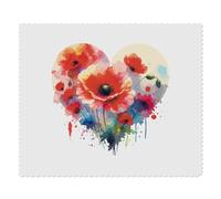 2 x 'Red Poppy Heart' Microfibre Lens/Glasses Cleaning Cloths (LC00028126)
