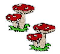 2 X Red Toadstool Mushroom Patch - Cute Twin Fly Agaric Embroidered Iron-On Applique for Jackets, Denim, Cottagecore & Nature-Themed Clothing (5 x 5cm, Red Cap Mushroom Pair)