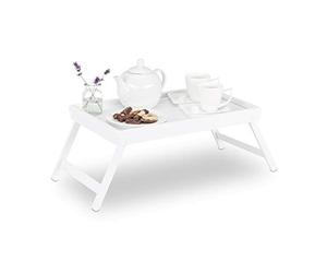 2 x Relaxdays Bamboo Bed Tray, Folding Legs, Raised Edge, For Breakfast in Bed and Serving, HWD: 22x64x31cm, White