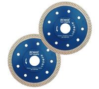 2 x Rennie Tools 115mm Diamond Cutting Discs for Angle Grinder For Porcelain, Tiles, Granite, Marble, Concrete, Stones, Bricks & Ceramics 4.5" Wheel Super Thin Fast Clean Cut. Super Thin 1.4mm