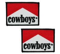 2 X Retro Cowboys Cigarette Style Patch - Red & White Iron-On Embroidered Badge for Jackets, Vests, and Denim -Inspired Western Design (6 x 8 cm)
