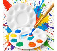 2 x Reusable Plastic Round Paint Palettes for Acrylic Watercolour Art - 17cm Trays with 10 Wells and Centre Area - Lightweight Easy Clean Paint Tray Set for Artists Kids Students Craft Painting