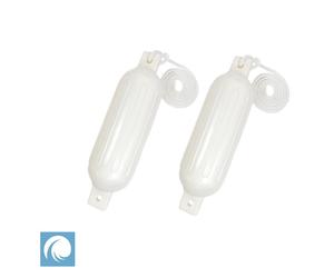 2 X Ribbed Boat Fender Poly Size G2, 20" / 51cm, White + Free Rope + INFLATED