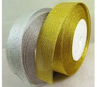 2 x Rolls Metallic Organza Ribbon 20mm (1 Silver + 1 Gold) - 22 metres / 25 Yards Each for Gifts Wrap Sew Party, Decorations Events Dress Wedding Christmas Crafts, Bows DIY, Bouquets, Cake More