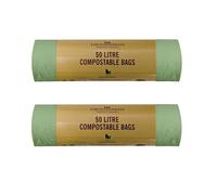 2 x Rolls Of 50L Compostable Food Waste Caddy Bags - Pack Of 10 Biodegradable Outdoor Caddy Bin Liners - Bags For Food & Organic Waste - Kitchen Bin Liner.