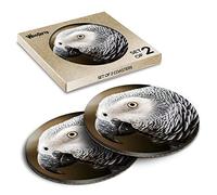 2 x Round Coasters - African Grey Parrot Bird Close Up Cork Backed MDF Glossy Tea Coffee Accessory #50049