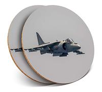 2 x Round Coasters - Aircraft AV-8B Harrier Plus - Cork Backed Home Kitchen Accessory Tea Coffee Mug Mat #44041