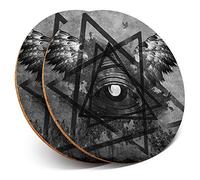 2 x Round Coasters - All Seeing Eye Tattoo - Cork Backed Home Kitchen Accessory Tea Coffee Mug Mat #41636