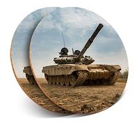 2 x Round Coasters - Army Tank Battle Armed Forces - Cork Backed Home Kitchen Accessory Tea Coffee Mug Mat #21147
