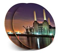 2 x Round Coasters - Battersea Power Station at Night - Cork Backed Home Kitchen Accessory Tea Coffee Mug Mat #44232
