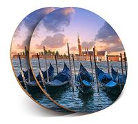 2 x Round Coasters - Beautiful Venice Canal Italy Italian - Cork Backed Home Kitchen Accessory Tea Coffee Mug Mat #8991