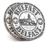 2 x Round Coasters - Belfast Northern Ireland Travel Ireland - Cork Backed Home Kitchen Accessory Tea Coffee Mug Mat #40461
